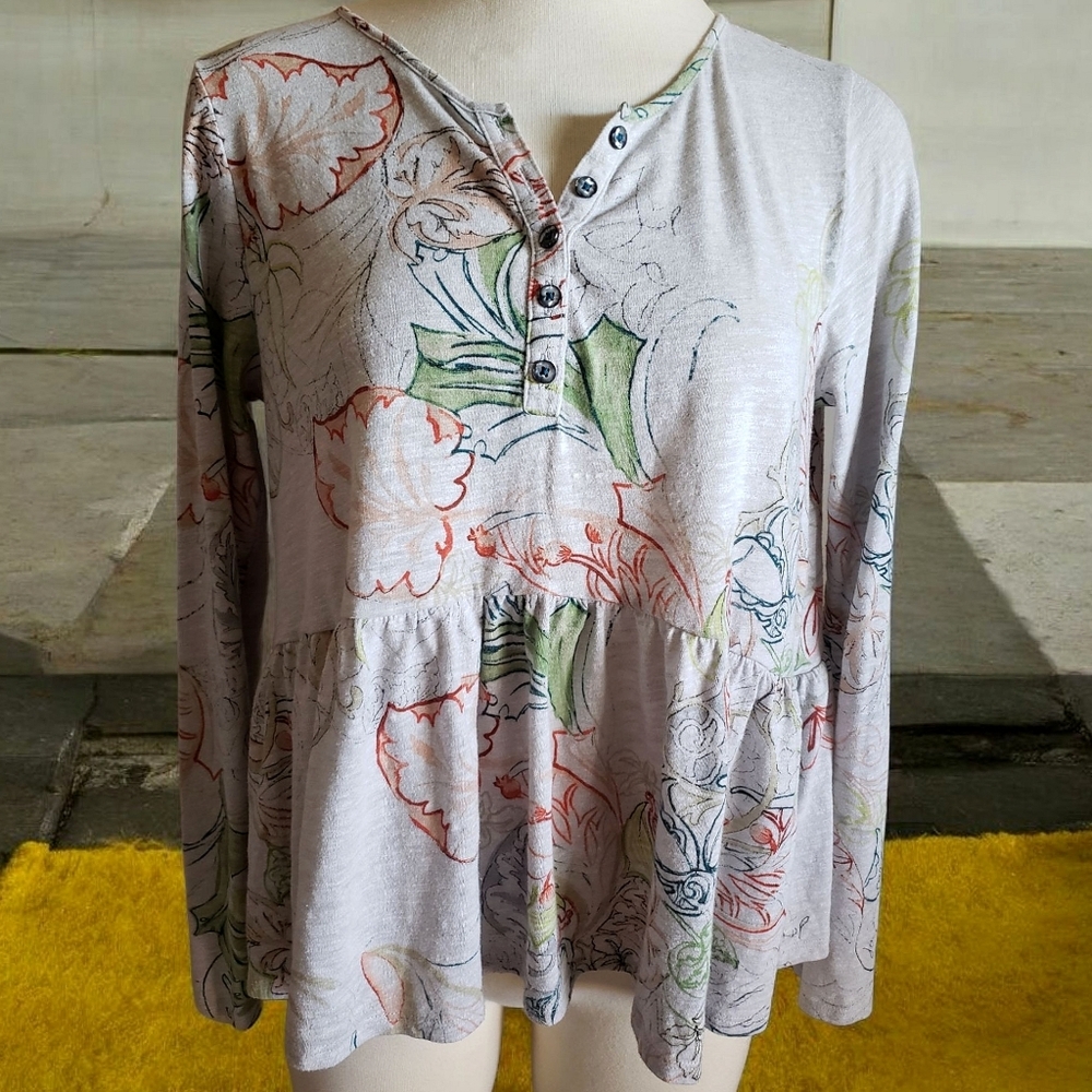 Anthro Meadow Rue Top Womens S Floral Flowy Boho Lightweight Henley Pullover